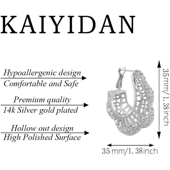 Gold Dangle Hoop Earrings For Women's - Picture 3 of 9